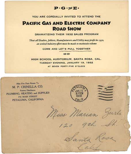 1932 PG&E Road Show Dramatization Announcement and Ticket.