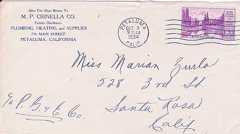 October 2,1934 Envelope