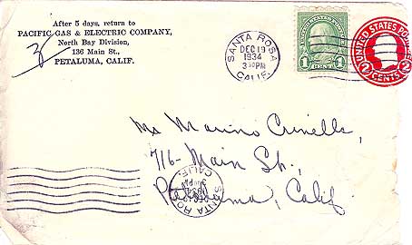 December 19,1934 Envelope